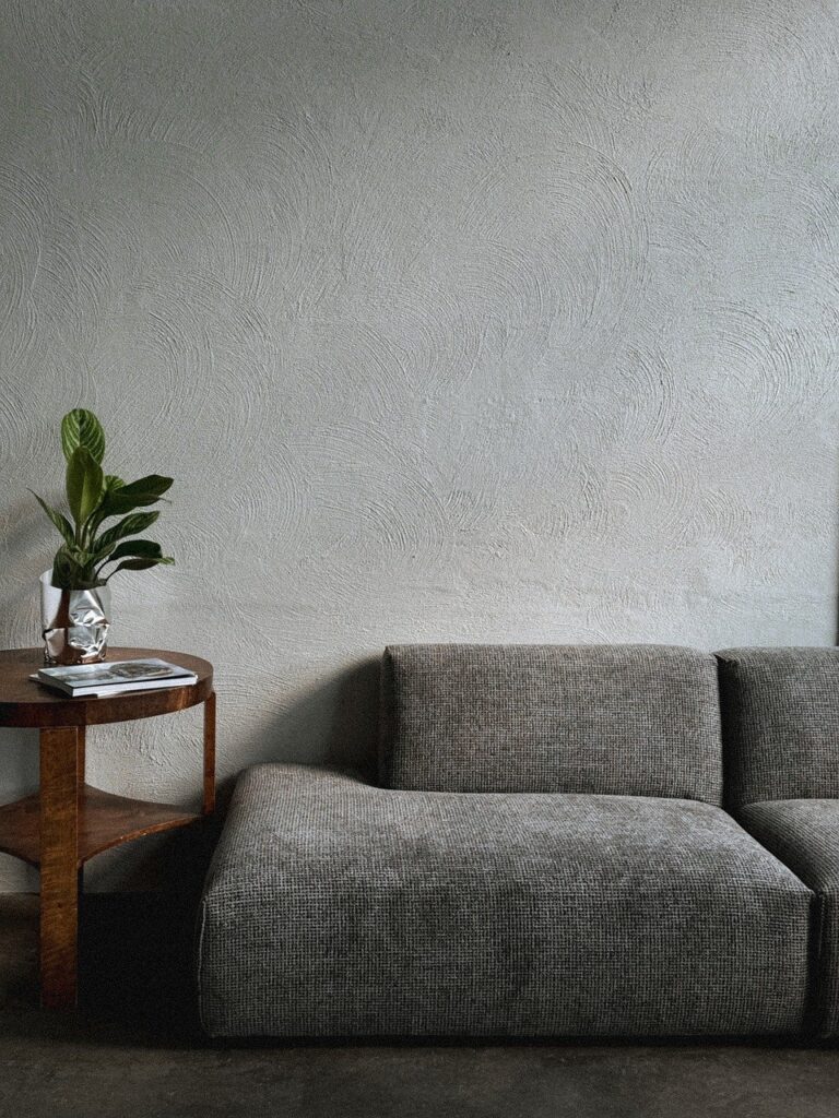 sofa, side table, aesthetic, wall, texture, room